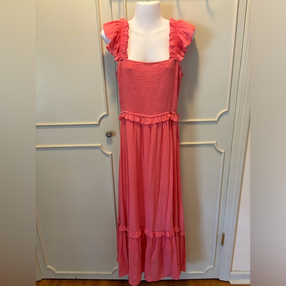 Mod boutique, Jolene flutter sleeve, smocked tiered dress in salmon. - Picture 3 of 5
